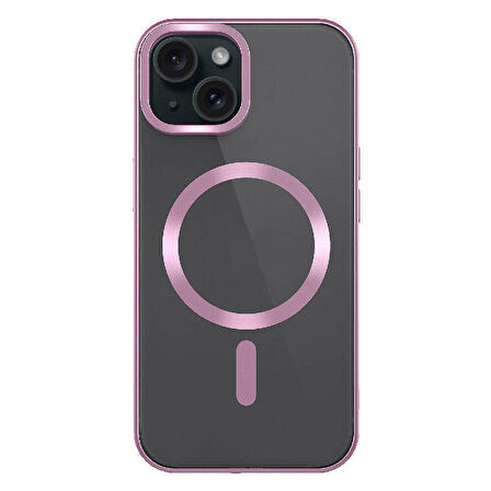 iPhone 15 Uyumlu Mat Tasarımlı Magsafe Wireless Şarj Özellikli Zore Mat Setro Kılıf-Pembe