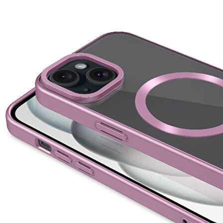 iPhone 15 Uyumlu Mat Tasarımlı Magsafe Wireless Şarj Özellikli Zore Mat Setro Kapak-Sarı