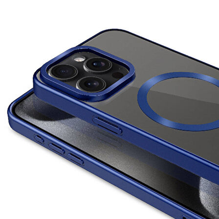 iPhone 15 Pro Uyumlu Mat Tasarımlı Magsafe Wireless Şarj Özellikli Zore Mat Setro Kılıf-Gümüş