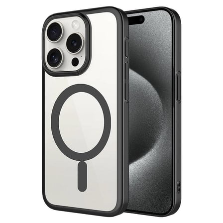 iPhone 15 Pro Uyumlu Wireless Şarj Özellikli Sert PC Zore Mat Riksos Magsafe Kılıf-Siyah