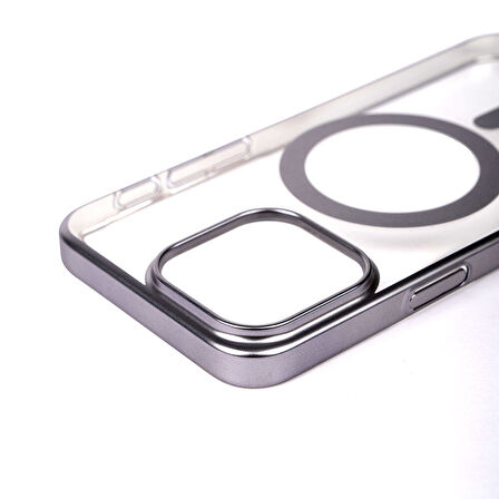 iPhone 15 Pro Uyumlu Wireless Şarj Özellikli Sert PC Zore Mat Riksos Magsafe Kılıf-Siyah