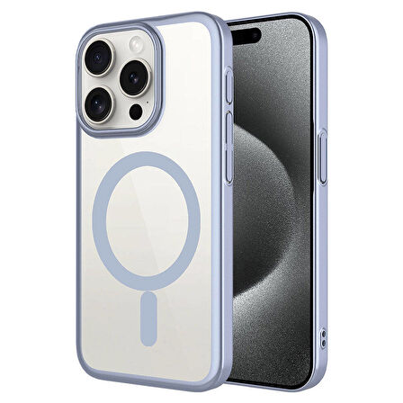 iPhone 15 Pro Uyumlu Wireless Şarj Özellikli Sert PC Zore Mat Riksos Magsafe Kılıf-Gri