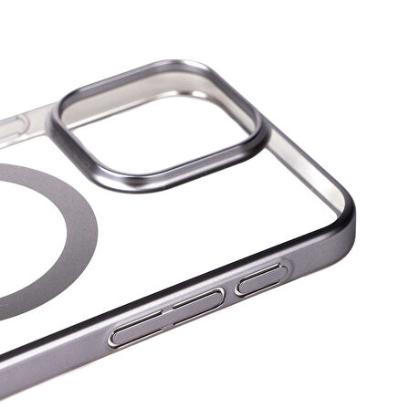 iPhone 15 Pro Uyumlu Wireless Şarj Özellikli Sert PC Zore Mat Riksos Magsafe Kılıf-Gümüş