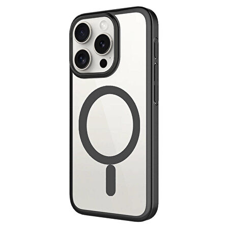 iPhone 15 Pro Max Uyumlu Wireless Şarj Özellikli Sert PC Zore Mat Riksos Magsafe Kılıf-Siyah