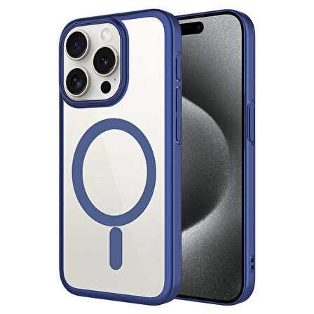 iPhone 15 Pro Max Uyumlu Wireless Şarj Özellikli Sert PC Zore Mat Riksos Magsafe Kılıf-Laciver