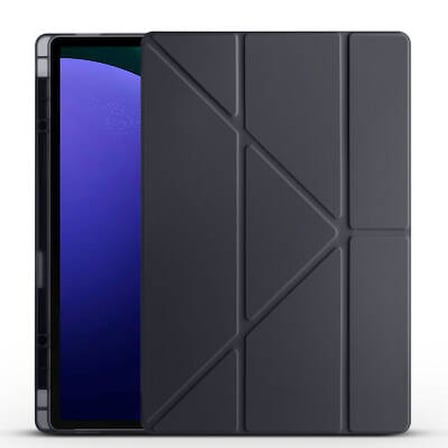 Lexroo Galaxy Tab S10 Ultra Tri Folding Kalem Bölmeli Standlı Silikon Kılıf - Siyah