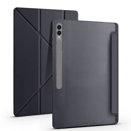 Lexroo Galaxy Tab S10 Ultra Tri Folding Kalem Bölmeli Standlı Silikon Kılıf - Siyah