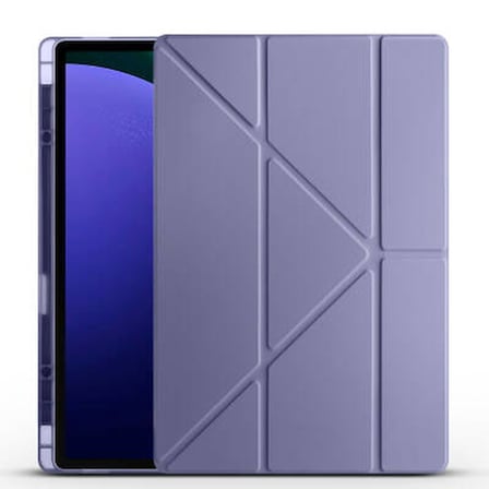 Lexroo Galaxy Tab S10 Ultra Tri Folding Kalem Bölmeli Standlı Silikon Kılıf - Mor