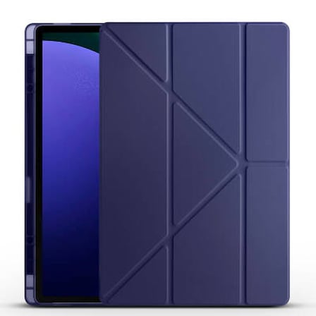 Lexroo Galaxy Tab S10 Ultra Tri Folding Kalem Bölmeli Standlı Silikon Kılıf - Lacivert