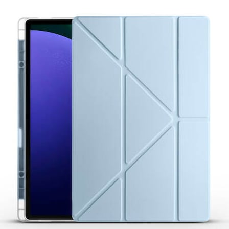 Lexroo Galaxy Tab S10 Ultra Tri Folding Kalem Bölmeli Standlı Silikon Kılıf - Mavi