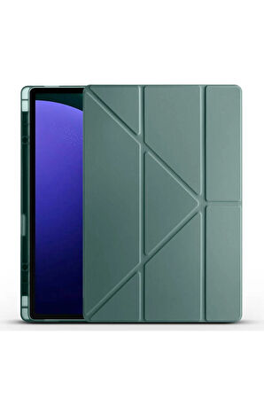 Galaxy Tab S9 Ultra Kılıf Tri Folding Kalem Bölmeli Standlı Kılıf-lacivert