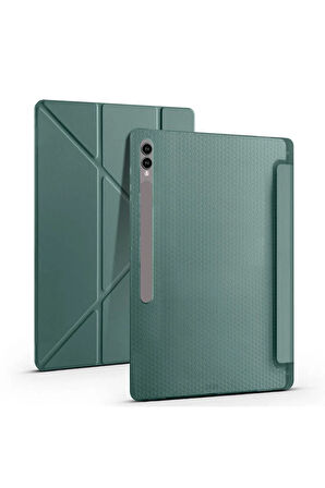 Galaxy Tab S9 Ultra Kılıf Tri Folding Kalem Bölmeli Standlı Kılıf-lacivert