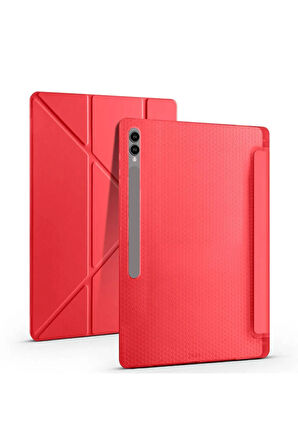 Galaxy Tab S9 Ultra Kılıf Tri Folding Kalem Bölmeli Standlı Kılıf-lacivert