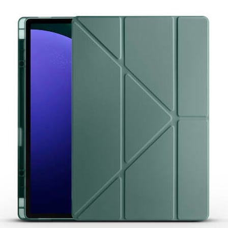 Lexroo Galaxy Tab S10 Ultra Tri Folding Kalem Bölmeli Standlı Silikon Kılıf - Koyu Yeşil