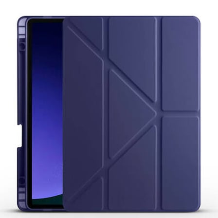 Lexroo Galaxy Tab S10 FE Tri Folding Kalem Bölmeli Standlı Silikon Kılıf - Lacivert