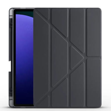 Lexroo Galaxy Tab S10 Plus Tri Folding Kalem Bölmeli Standlı Silikon Kılıf - Siyah
