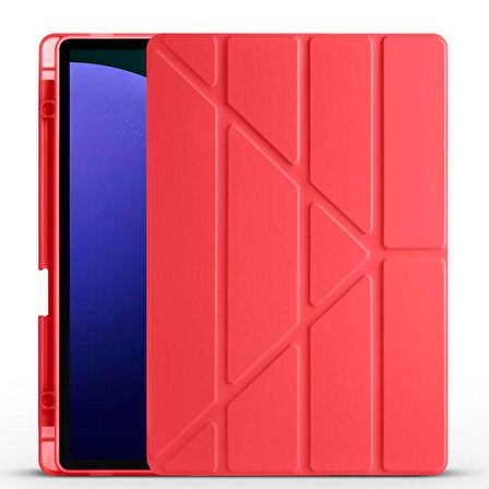 Samsung Galaxy Tab S9 FE Plus Kılıf Tri Folding Kalem Bölmeli Standlı Kılıf