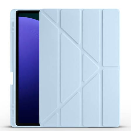 Lexroo Galaxy Tab S10 Plus Tri Folding Kalem Bölmeli Standlı Silikon Kılıf - Mavi