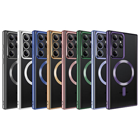 Galaxy S22 Ultra Uyumlu Magsafe Wireless Şarj Özellikli Zore Setro Silikon-Gold