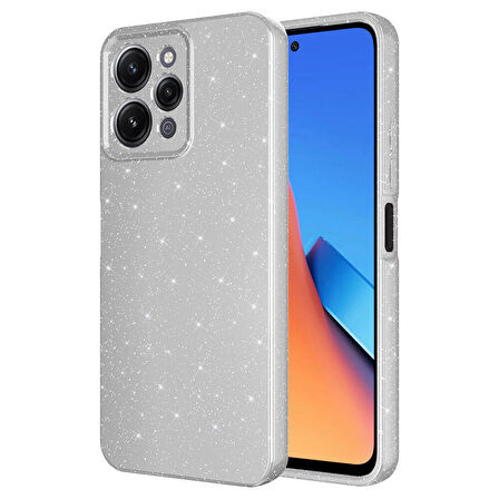 Xiaomi Redmi 12 Kılıf Kamera Korumalı Simli Lüks Zore Koton Kapak-Gümüş
