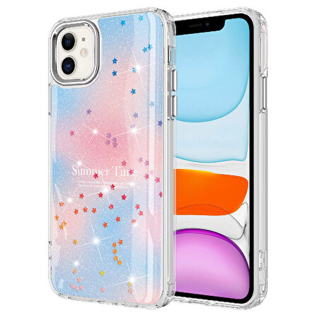 iPhone 11 Uyumlu Simli Desenli Parlak Zore Task Kılıf-Mavi