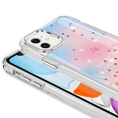 iPhone 11 Uyumlu Simli Desenli Parlak Zore Task Kılıf-Mavi