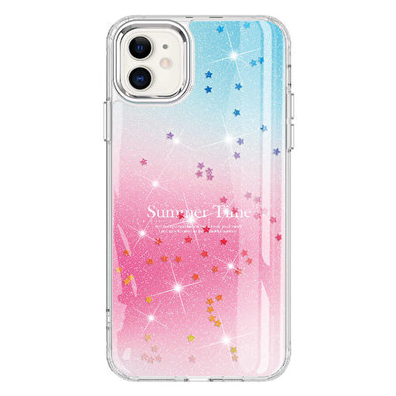 iPhone 11 Uyumlu Simli Desenli Parlak Zore Task Kılıf-Mavi