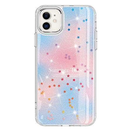 iPhone 11 Uyumlu Simli Desenli Parlak Zore Task Kılıf-Pembe