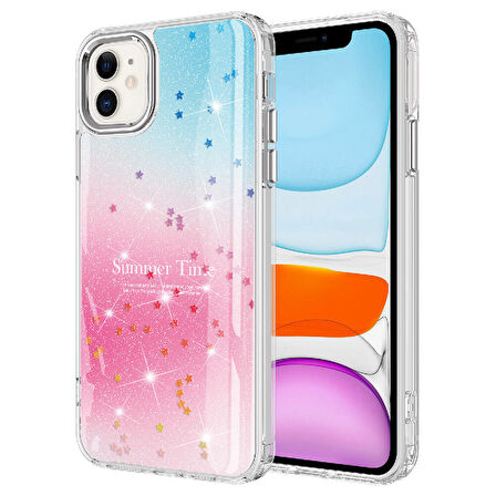 iPhone 11 Uyumlu Simli Desenli Parlak Zore Task Kılıf-Pembe