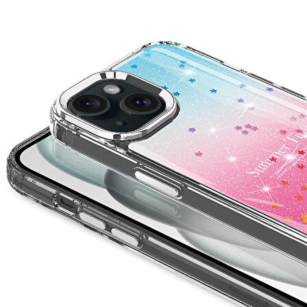 iPhone 15 Uyumlu Simli Desenli Parlak Zore Task Kapak-Pembe