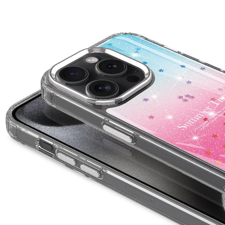 iPhone 15 Pro Uyumlu Simli Desenli Parlak NRTK Task Kılıf-Mavi