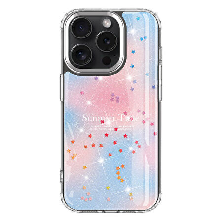 Apple iPhone 15 Pro Max Kılıf Simli Desenli Parlak Zore Task Kapak-Mavi
