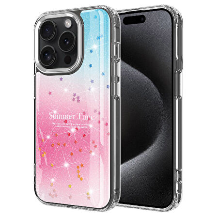 iPhone 15 Pro Max Uyumlu Simli Desenli Parlak Zore Task Kılıf-Pembe