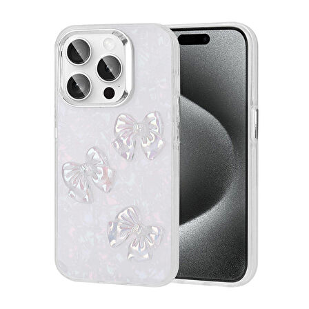iPhone 15 Pro Uyumlu Kabartma Figürlü Parlak Zore Eralli Silikon Kapak-Kelebek