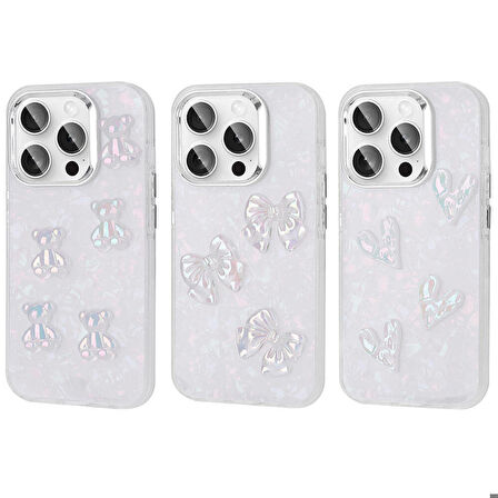 iPhone 15 Pro Uyumlu Kabartma Figürlü Parlak Zore Eralli Silikon Kapak-Kelebek