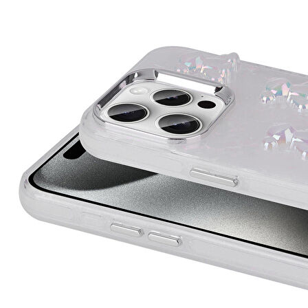 iPhone 15 Pro Max Uyumlu Kabartma Figürlü Parlak Zore Eralli Silikon Kapak-Kelebek