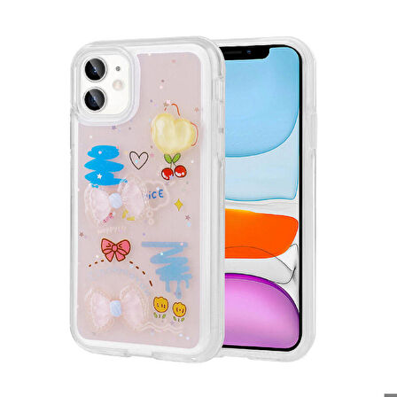 iPhone 11 Uyumlu Kabartma Figürlü Parlak Zore Minimini Silikon Kapak-Pembe