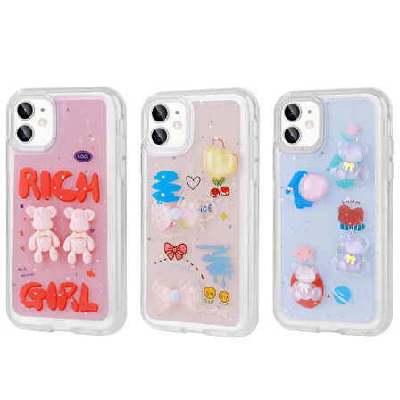 iPhone 11 Uyumlu Kabartma Figürlü Parlak Zore Minimini Silikon Kapak-Pembe