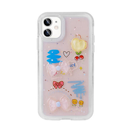 iPhone 11 Uyumlu Kabartma Figürlü Parlak Zore Minimini Silikon Kapak-Pembe