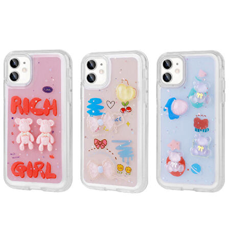 iPhone 11 Uyumlu Kabartma Figürlü Parlak Zore Minimini Silikon Kılıf-Pembe