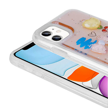 iPhone 11 Uyumlu Kabartma Figürlü Parlak Zore Minimini Silikon Kılıf-Pembe