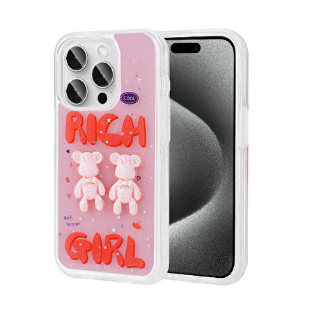 iPhone 15 Pro Uyumlu Kabartma Figürlü Parlak Zore Minimini Silikon Kılıf-Kırmızı