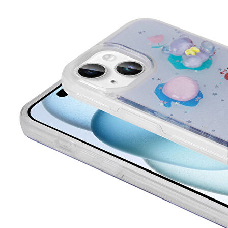 Apple iPhone 15 Kılıf Kabartma Figürlü Parlak Zore Minimini Silikon Kapak-Mor