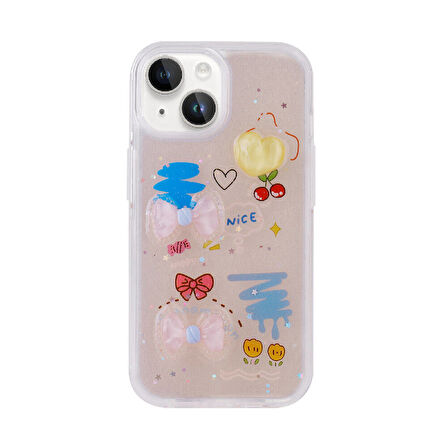 iPhone 15 Uyumlu Kabartma Figürlü Parlak Zore Minimini Silikon Kılıf-Pembe