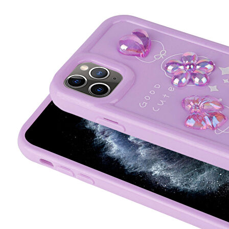 iPhone 11 Pro Max Uyumlu Kabartma Figürlü Parlak Zore Toys Silikon Kılıf-Beyaz