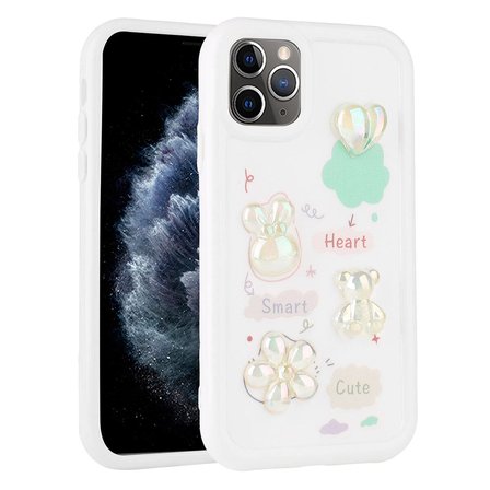iPhone 11 Pro Max Uyumlu Kabartma Figürlü Parlak NRTK Toys Silikon Kılıf-Beyaz