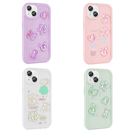 iPhone 14 Uyumlu Kabartma Figürlü Parlak Zore Toys Silikon Kılıf-Açık Yeşil