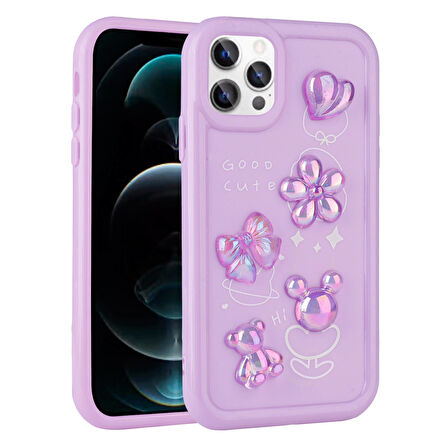 iPhone 13 Pro Uyumlu Kabartma Figürlü Parlak Zore Toys Silikon Kılıf-Mor