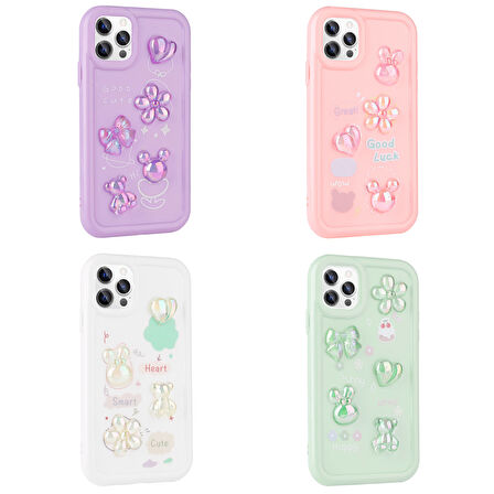 iPhone 13 Pro Uyumlu Kabartma Figürlü Parlak Zore Toys Silikon Kılıf-Mor