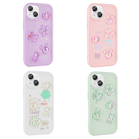 iPhone 15 Plus Uyumlu Kabartma Figürlü Parlak Zore Toys Silikon Kapak-Pembe